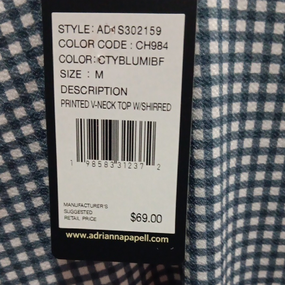 Adrianna Papell Navy Checkered Blouse with Flutter Sleeves - Picture 2 of 4